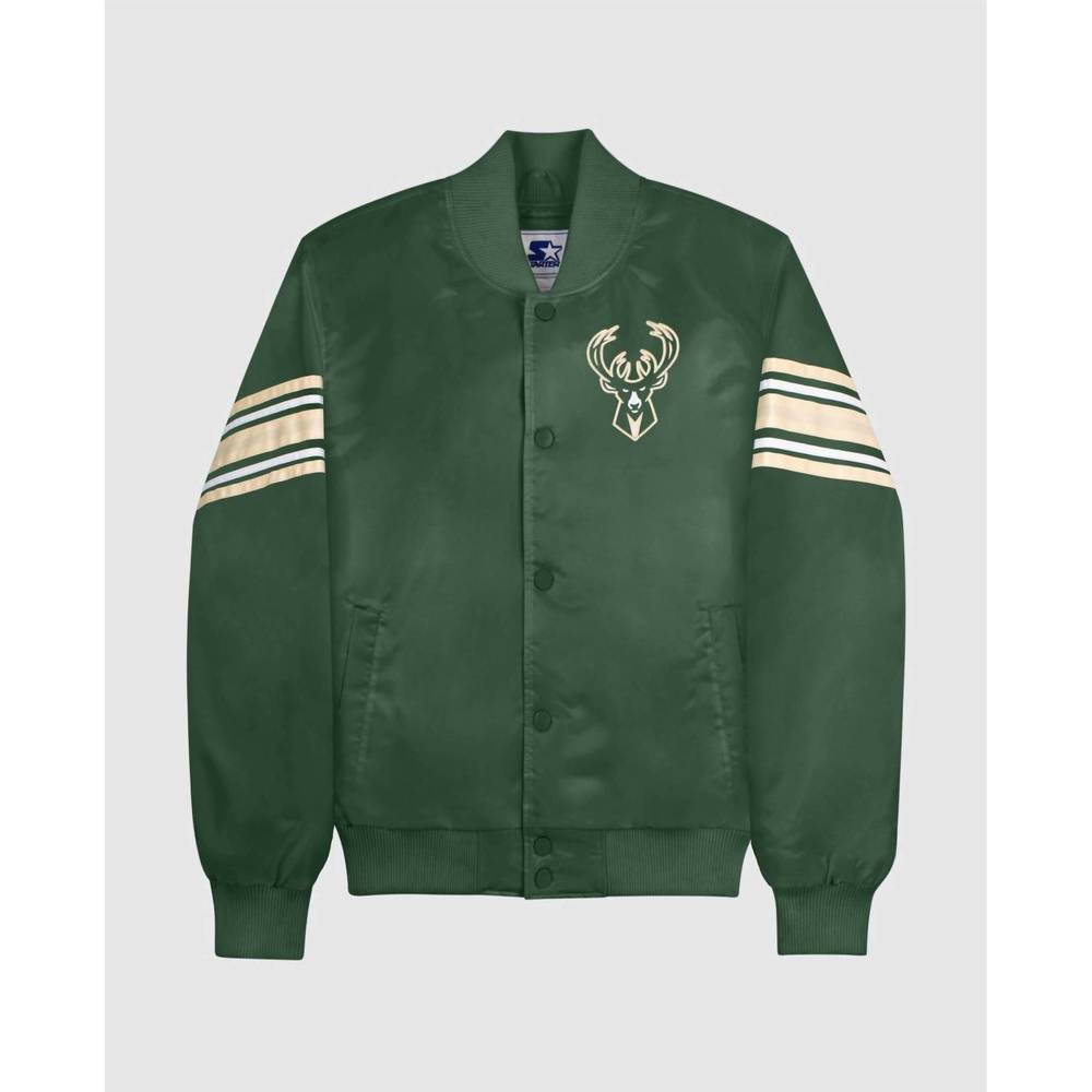 NEW STARTER women's milwaukee bucks varsity satin full-snap jacket in green
